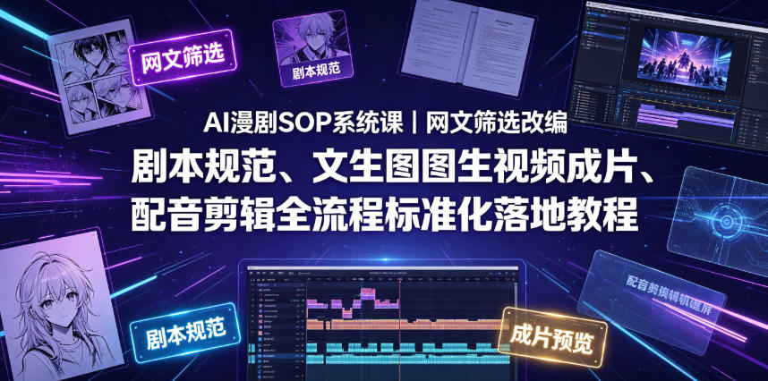 AI漫剧SOP系统课|网文筛选改编、剧本规范、文生图图生视频成片、配音剪辑全流程标准化落地教程(更新0810)-网赚36计
