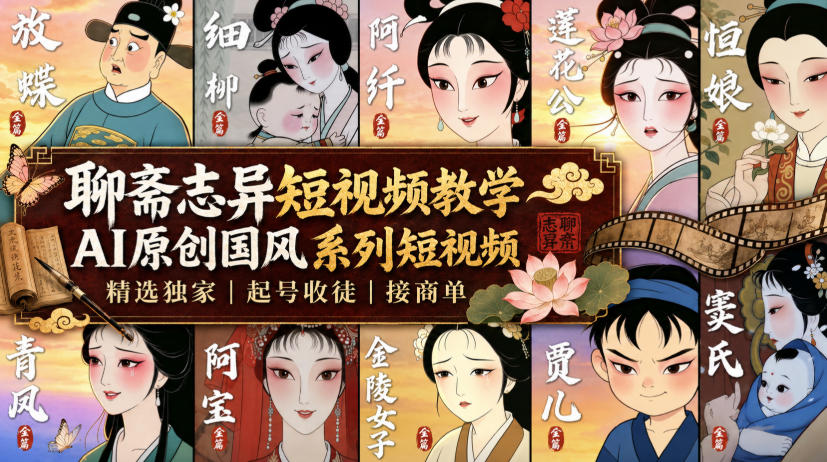 聊斋志异短视频教学，AI原创国风系列短视频，精选独家丨起号收徒丨接商单-网赚36计