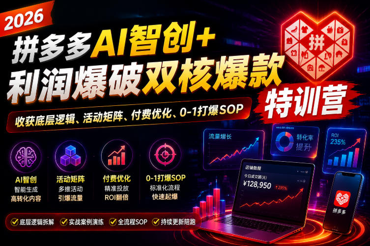 2026拼多多AI智创+利润爆破双核爆款特训营,收获底层逻辑、活动矩阵、付费优化、0-1打爆SOP(更新0810)-网赚36计