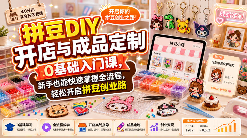 拼豆DIY开店与成品定制0基础入门课，新手也能快速掌握全流程，轻松开启拼豆创业路-网赚36计