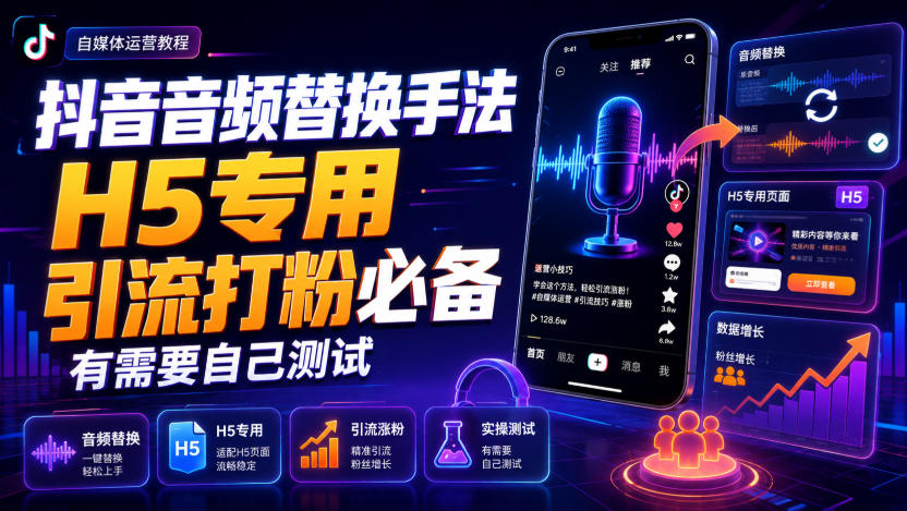抖音音频替换手法H5专用，引流打粉必备，有需要自己测试-网赚36计