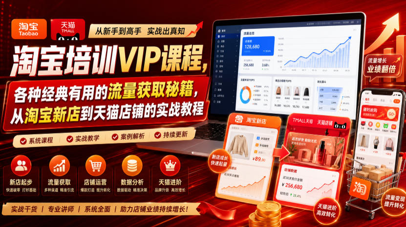 淘宝培训VIP课程，各种经典有用的流量获取秘籍，从淘宝新店到天猫店铺的实战教程（更新08月12日）-网赚36计