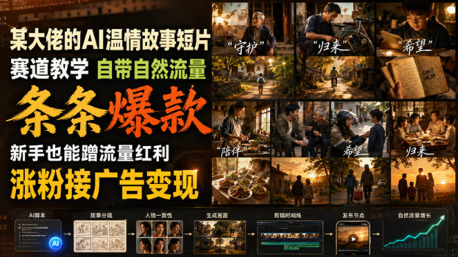 某大佬的AI温情故事短片赛道教学，自带自然流量，条条爆款，新手也能蹭流量红利，涨粉接广告变现-网赚36计
