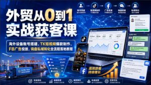 外贸从0到1实战获客课｜海外设备账号搭建、TK短视频爆款制作、FB广告投放、询盘私域转化全流程落地教程-网赚36计