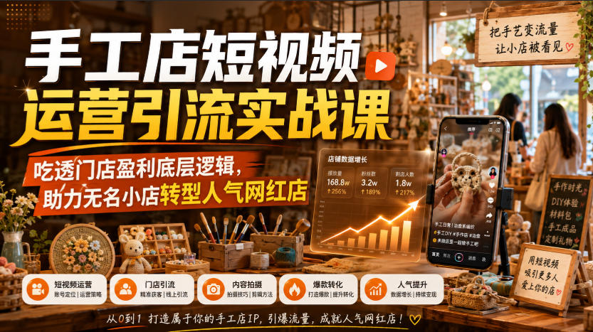 手工店短视频运营引流实战课,吃透门店盈利底层逻辑,助力无名小店转型人气网红店-网赚36计