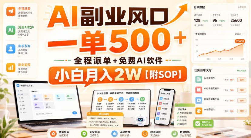 AI副业风口，一单500+，全程派单+免费AI软件，小白月入2W【附SOP】【揭秘】-网赚36计