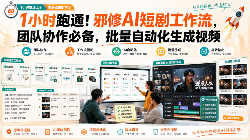 1小时跑通！邪修AI短剧工作流，团队协作必备，批量自动化生成视频-网赚36计