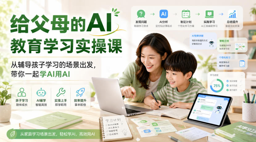 给父母的AI教育学习实操课,从辅导孩子学习的场景出发,带你一起学AI用AI-网赚36计