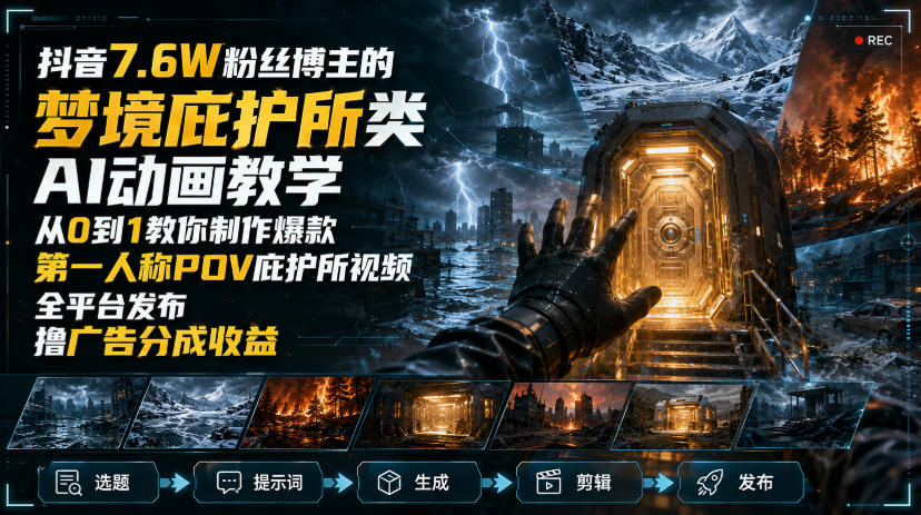 抖音7.6W粉丝博主的梦境庇护所类AI动画教学,从0到1教你制作爆款第一人称POV庇护所视频,全平台发布撸广告分成收益-网赚36计