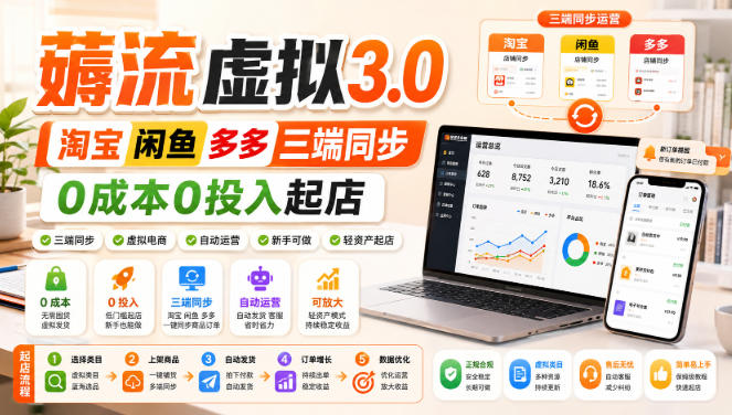 绅白不白·薅流虚拟3.0丨淘宝闲鱼多多三端同步丨0成本0投入起店-网赚36计