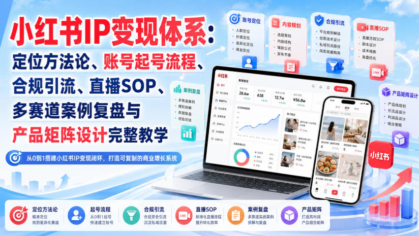 小红书IP变现体系：定位方法论、账号起号流程、合规引流、直播SOP、多赛道案例复盘与产品矩阵设计完整教学-网赚36计