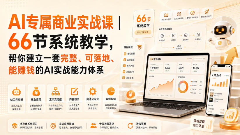 AI专属商业实战课｜66节系统教学，帮你建立一套完整、可落地、能賺钱的AI实战能力体系-网赚36计