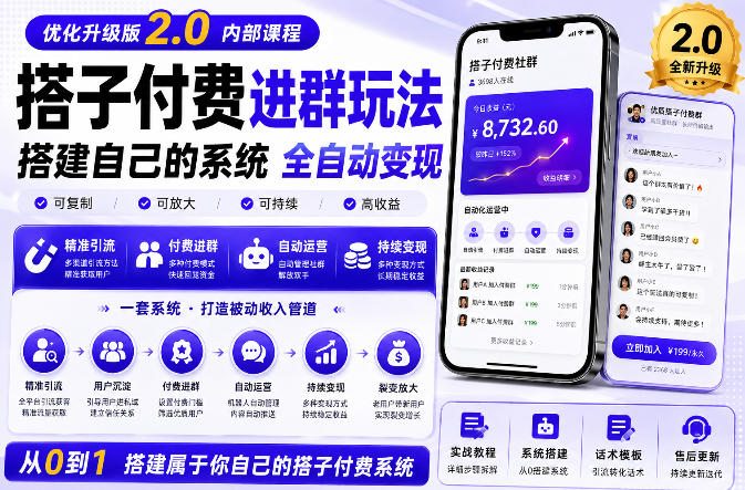 搭建群系统实战项目玩法，搭建整套付费进群系统，实现全天被动收益-网赚36计