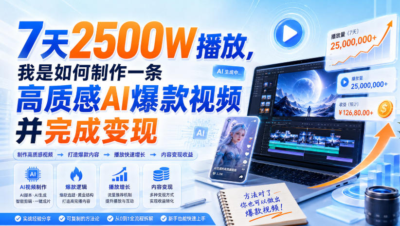 7天2500W播放，我是如何制作一条高质感AI爆款视频并完成变现-网赚36计