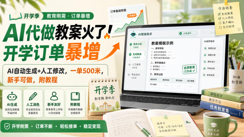 AI代做教案火了！开学订单暴增，AI自动生成+人工修改，一单500米，新手可做，附教程【揭秘】-网赚36计