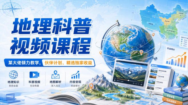 地理科普视频课程，某大佬倾力教学，伙伴计划、精选独家收益-网赚36计
