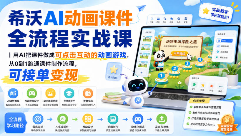 希沃AI动画课件全流程实战课｜用AI把课件做成可点击互动的动画游戏，从0到1跑通课件制作流程，可接单变现-网赚36计