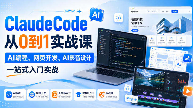 ClaudeCode从0到1实战课，AI编程、网页开发、AI影音设计一站式入门实战-网赚36计