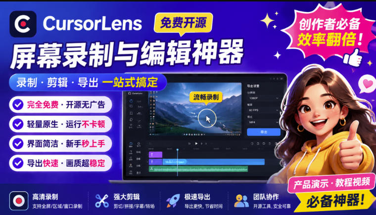 CursorLens免费开源录屏工具，支持自动缩放，教程视频录制必备神器-网赚36计