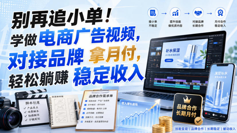 别再追小单！学做电商广告视频，对接品牌拿月付，轻松躺賺稳定收入【原创双语字幕】-网赚36计