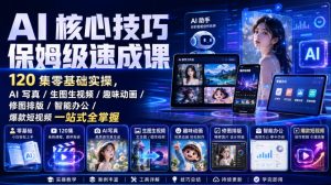 AI核心技巧保姆级速成课｜120集零基础实操，AI写真/生图生视频/趣味动画/修图排版/智能办公/爆款短视频一站式全掌握（更新）-网赚36计