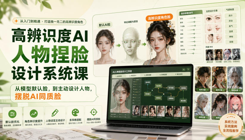 高辨识度AI人物捏脸设计系统课，从模型默认脸，到主动设计人物，摆脱AI同质脸-网赚36计