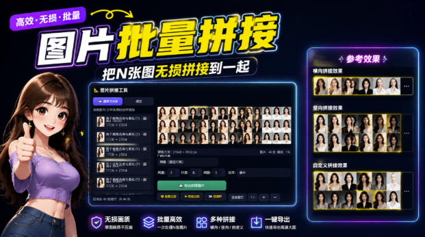 图片批量拼接，把N张图无损拼接到一起，支持横向、竖向、自定义等功能-网赚36计