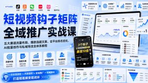 短视频钩子矩阵全域推广实战课｜五大赛道流量布局、爆款选题文案、全平台排名优化、AI批量创作与私域导流全体系教程-网赚36计