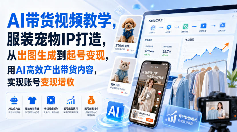 AI带货视频教学，服装宠物IP打造，从出图生成到起号变现，用AI高效产出带货内容，实现账号变现增收-网赚36计