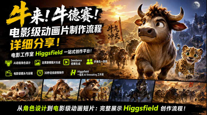 牛来！牛德赛！电影级动画片制作流程详细分享！电影工作室Higgsfield一站式创作平台，完整创作流程-网赚36计