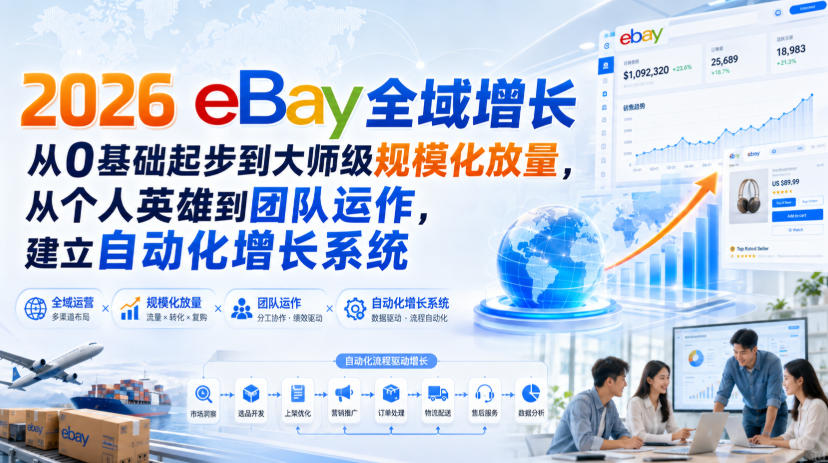 2026 eBay全域增长,从0基础起步到大师级规模化放量,从个人英雄到团队运作,建立自动化增长系统-网赚36计