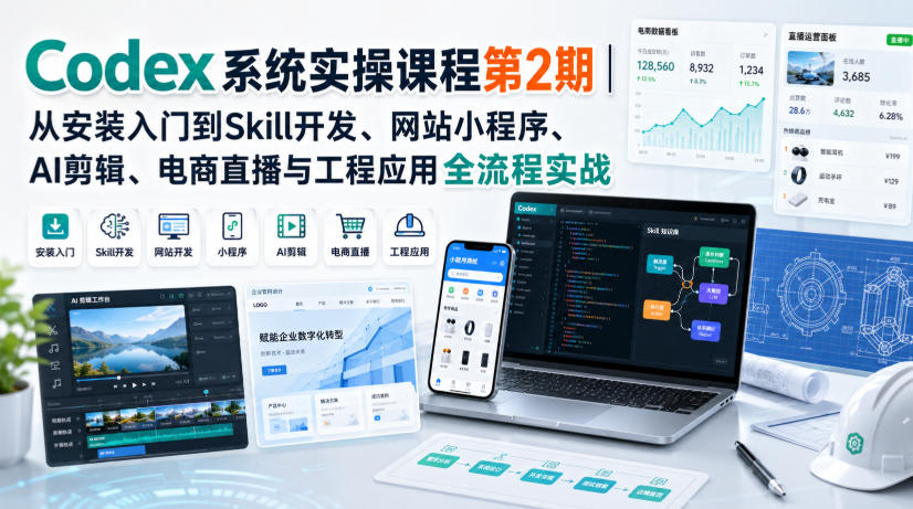 Codex系统实操课程第2期｜从安装入门到Skill开发、网站小程序、AI剪辑、电商直播与工程应用全流程实战-网赚36计