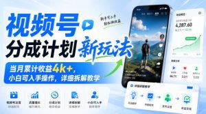 视频号分成计划新玩法，当月累计收益4k+，小白可入手操作，详细拆解教学-网赚36计