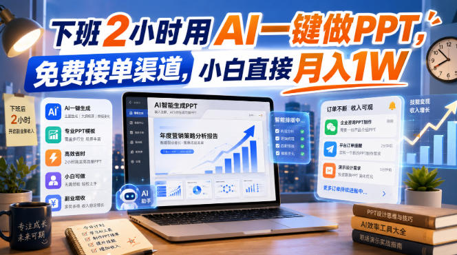 下班2小时用AI一键做PPT，免费接单渠道，小白直接月入1W【揭秘】-网赚36计