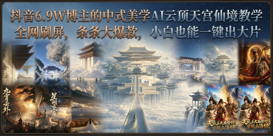 抖音6.9W博主的中式美学AI云顶天宫仙境教学，全网刷屏，条条大爆款，小白也能一键出大片-网赚36计