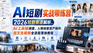 AI短剧实战带练营｜2026短剧赛道解析、AI工具链搭建、人物场景资产制作、图文生视频全流程落地教程-网赚36计