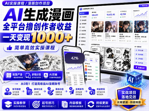 AI生成漫画全平台撸创作者收益内部课程，实操最高单日变现1k+-网赚36计