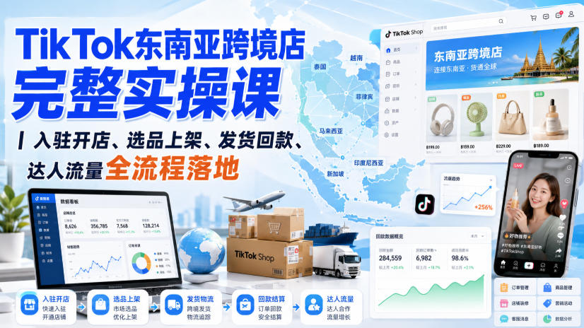 TikTok东南亚跨境店完整实操课｜入驻开店、选品上架、发货回款、达人流量全流程落地-网赚36计