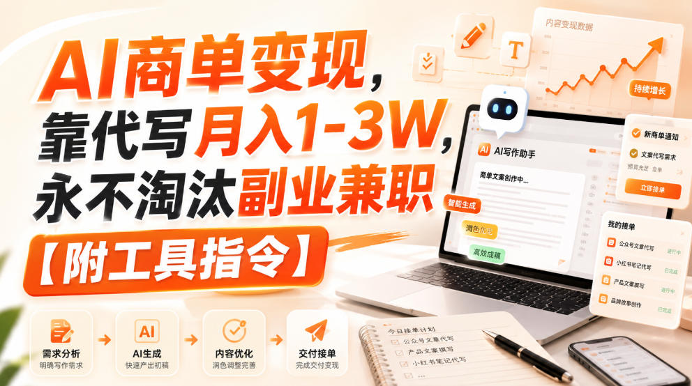AI商单变现，靠代写月入1-3W，永不淘汰副业兼职【附工具指令】【揭秘】-网赚36计