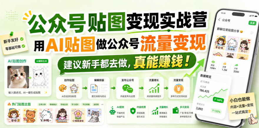 公众号贴图变现实战营，用AI贴图做公众号流量变现，建议新手都去做，真能賺钱！-网赚36计