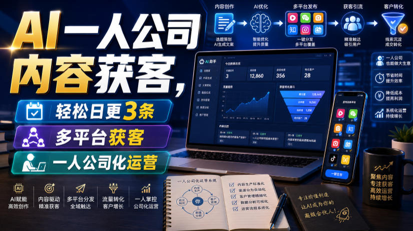 AI一人公司内容获客,轻松日更3条,多平台获客,一人公司化运营(更新0827)-网赚36计