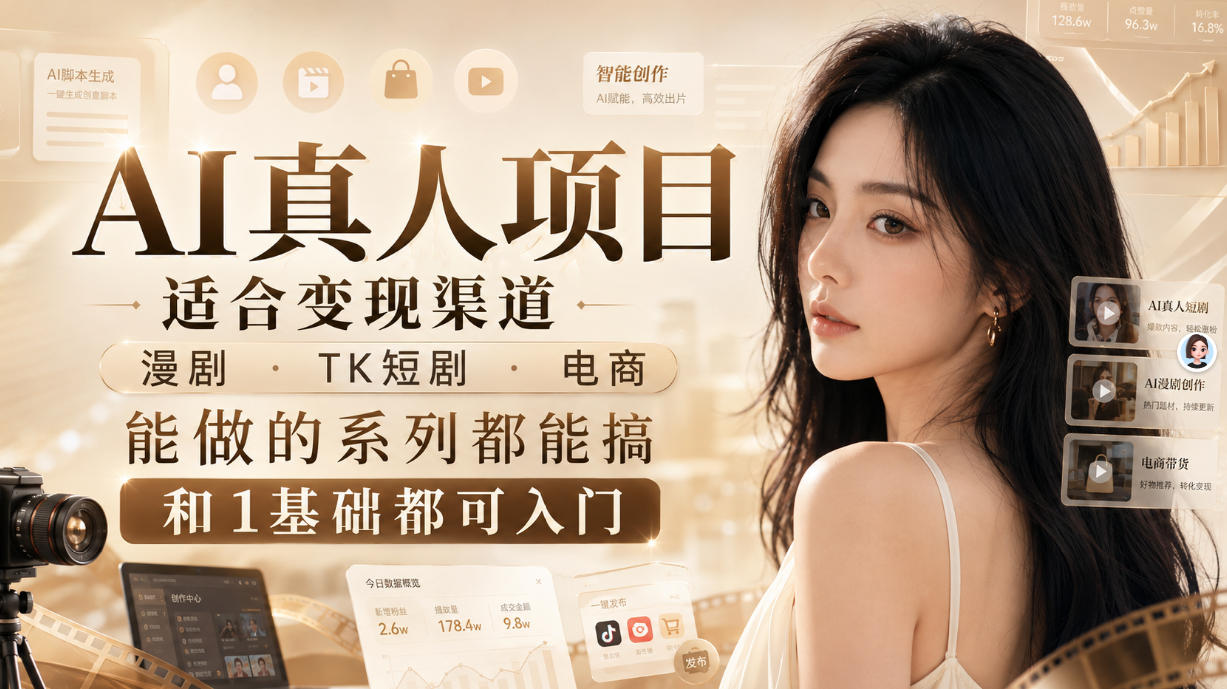AI真人项目,适合变现渠道,漫剧,TK短剧,电商,能做的系列都能搞,0和1基础都可入门-网赚36计