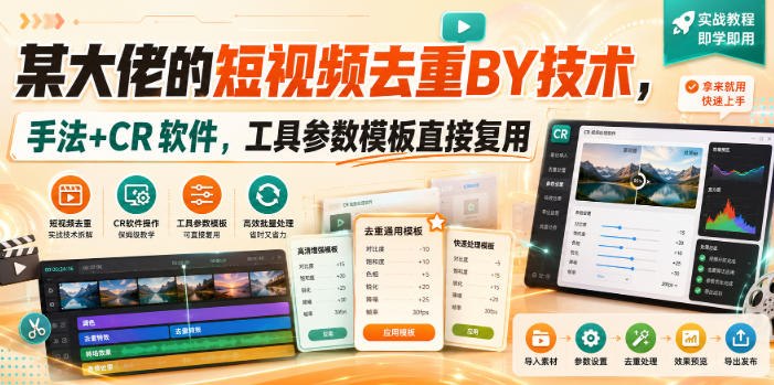 某大佬的短视频去重搬运技术,手法+CR软件,工具参数模板直接复用-网赚36计