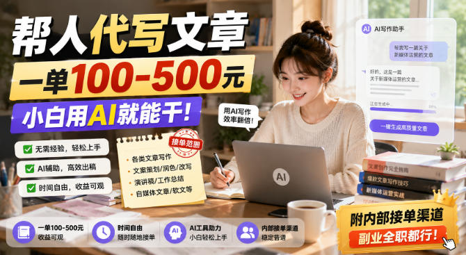 帮人代写文章,一单100-500,小白用AI就能干,附内部接单渠道,副业全职都行【揭秘】-网赚36计