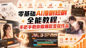 零基础AI漫剧短剧全能教程，从AI智能体搭建、文案脚本分镜、多平台AI生视频、剪映精修，覆盖全题材创作，手把手教你做爆款变现作品-网赚36计