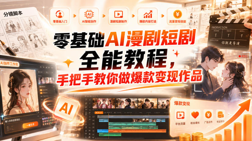 零基础AI漫剧短剧全能教程，从AI智能体搭建、文案脚本分镜、多平台AI生视频、剪映精修，覆盖全题材创作，手把手教你做爆款变现作品-网赚36计