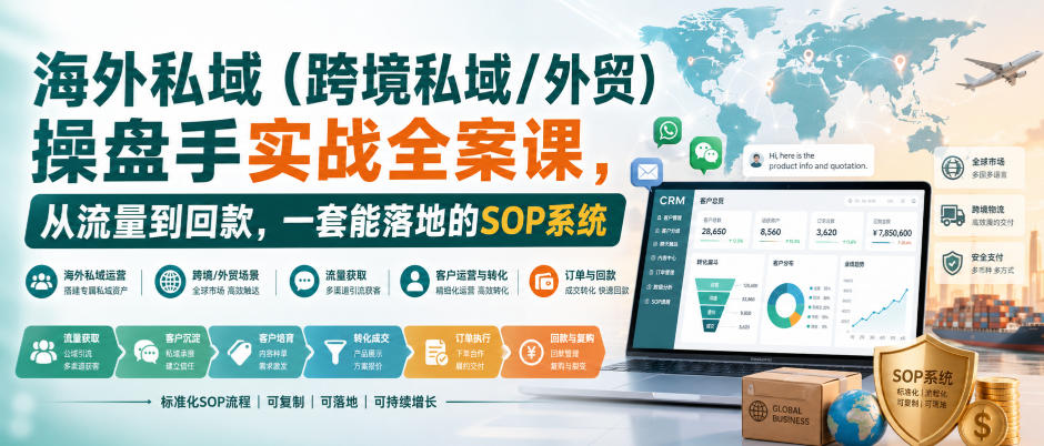 海外私域（跨境私域/外贸）操盘手实战全案课，从流量到回款，一套能落地的SOP系统-网赚36计
