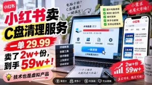 小红书卖C盘清理服务，一单29.99，卖了2w+份，技术也是虚拟产品-网赚36计