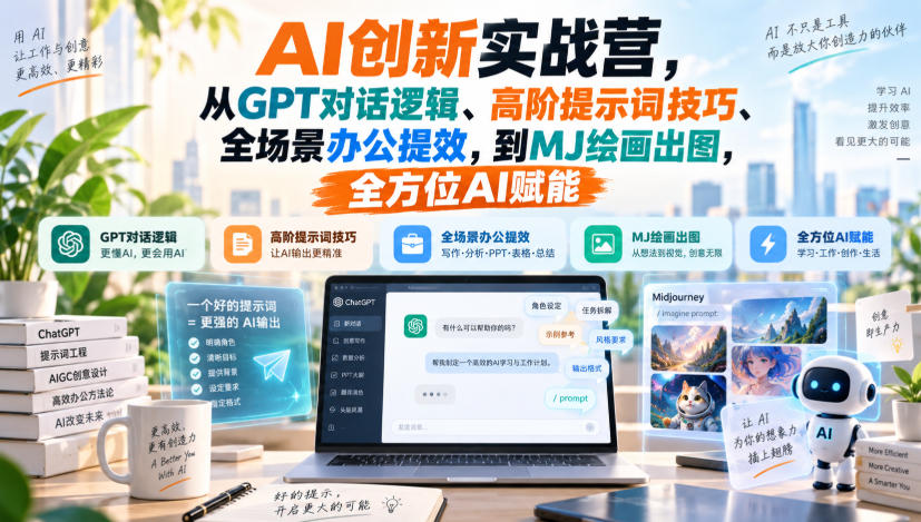AI创新实战营，从GPT对话逻辑、高阶提示词技巧、全场景办公提效，到MJ绘画出图，全方位AI赋能-网赚36计