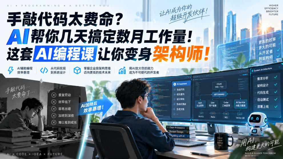 手敲代码太费命？AI帮你几天搞定数月工作量！这套AI编程课让你变身架构师！【原创双语字幕】-网赚36计